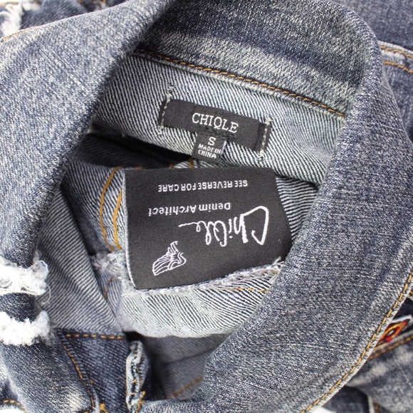 Chiqle Distressed Denim Patchwork Jean Vest S - Picture 9 of 9